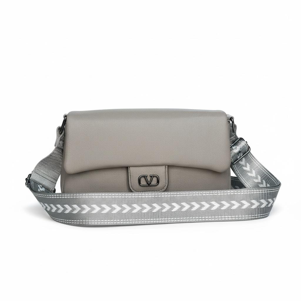 Dusty Rose Minimalist Flap Bag with Statement Webbing Strap