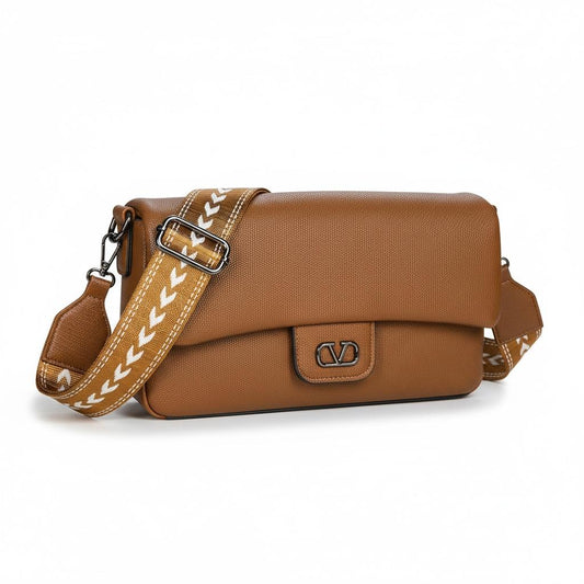 Dusty Rose Minimalist Flap Bag with Statement Webbing Strap