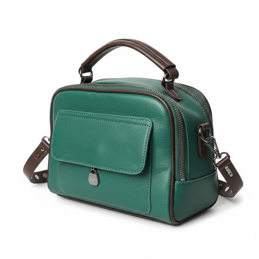 Emerald Green Premium Leather Sling Bag with Top Handle | Stylish Women’s Crossbody Handbag