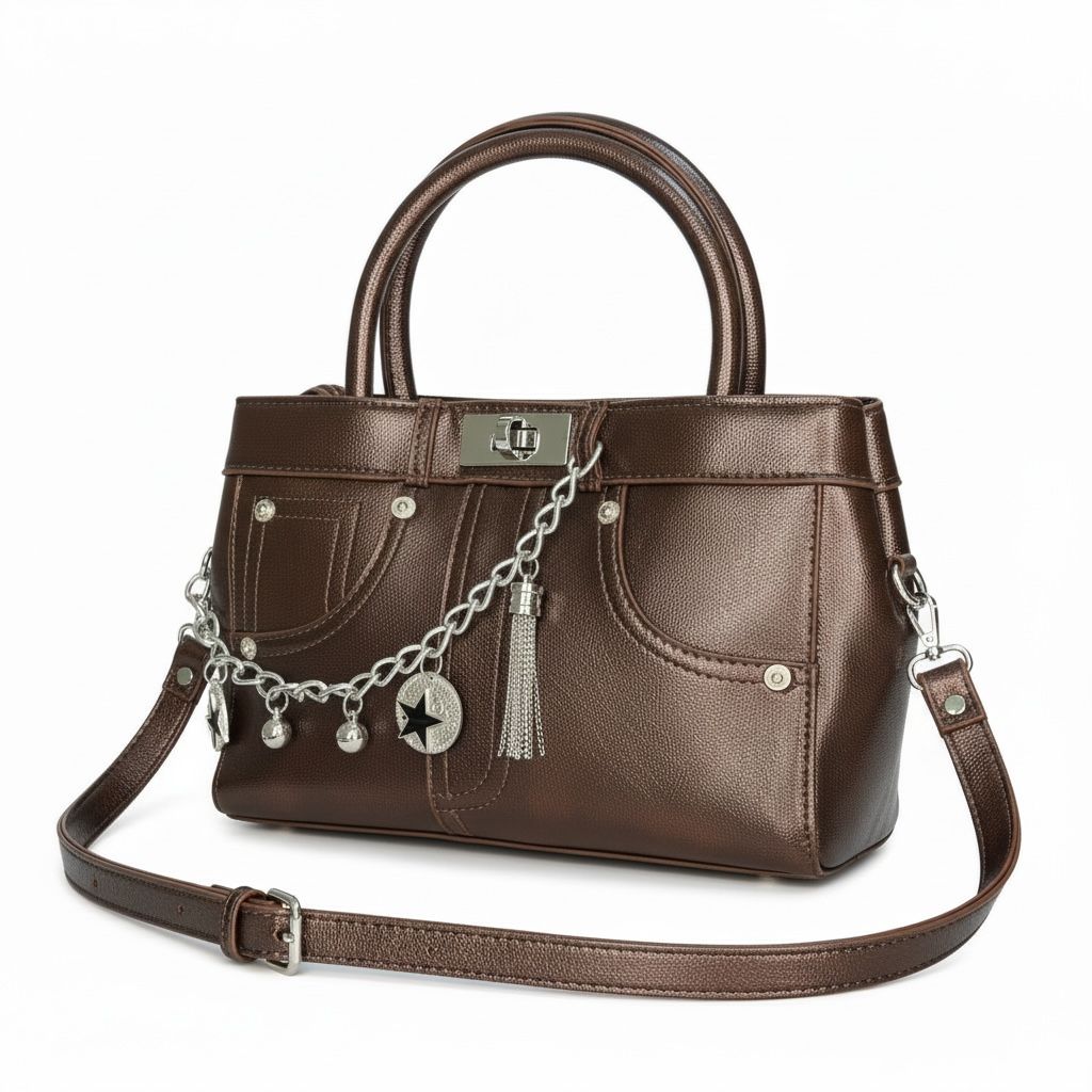 Edgy Glam Black Satchel – Star Charm Edition