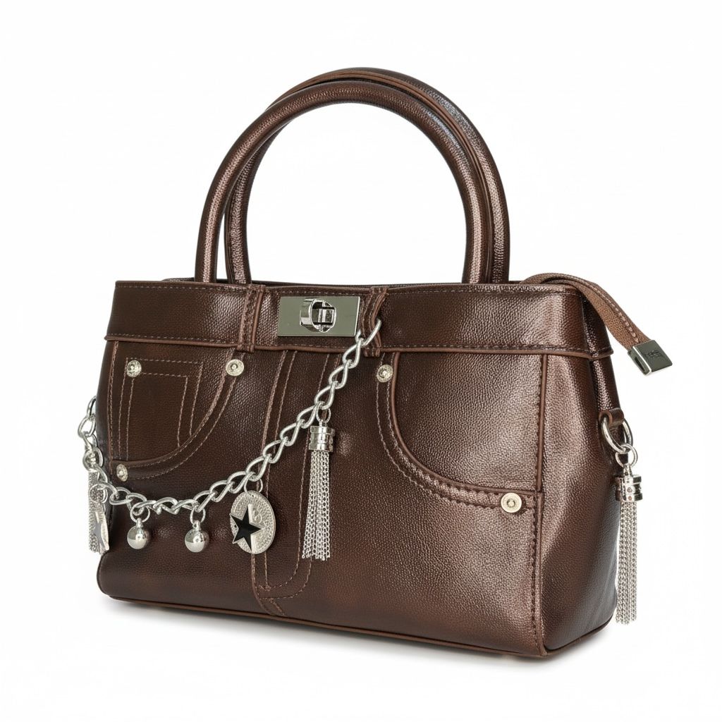 Edgy Glam Black Satchel – Star Charm Edition