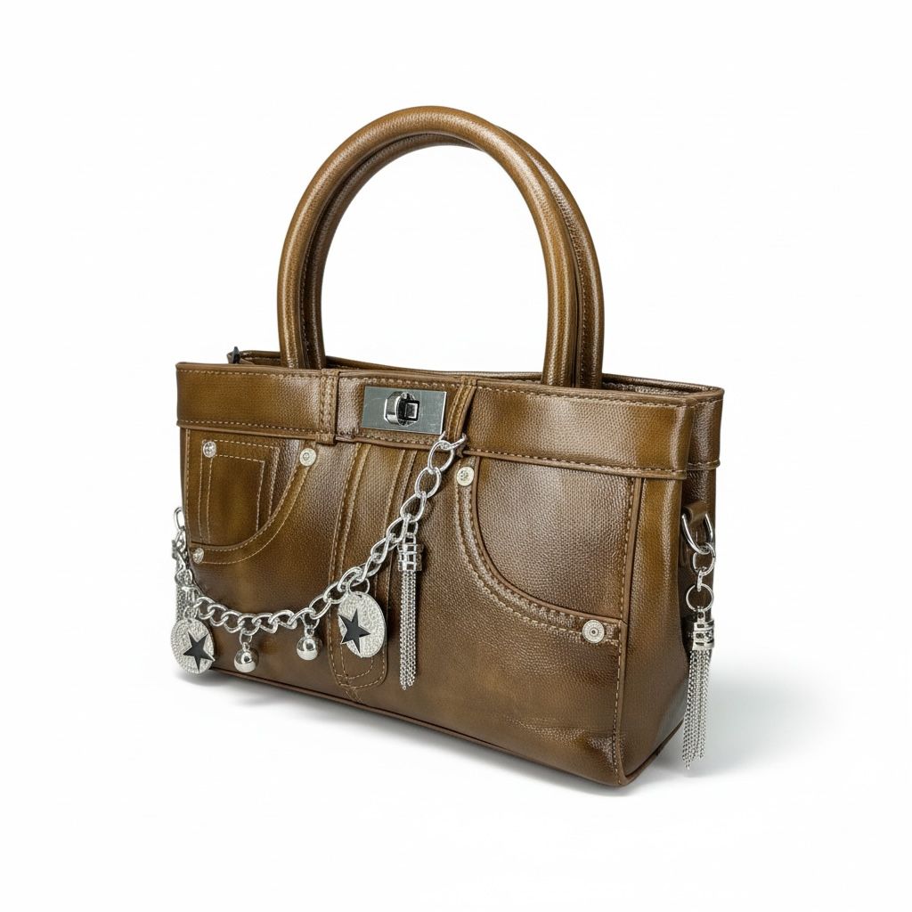 Edgy Glam Black Satchel – Star Charm Edition