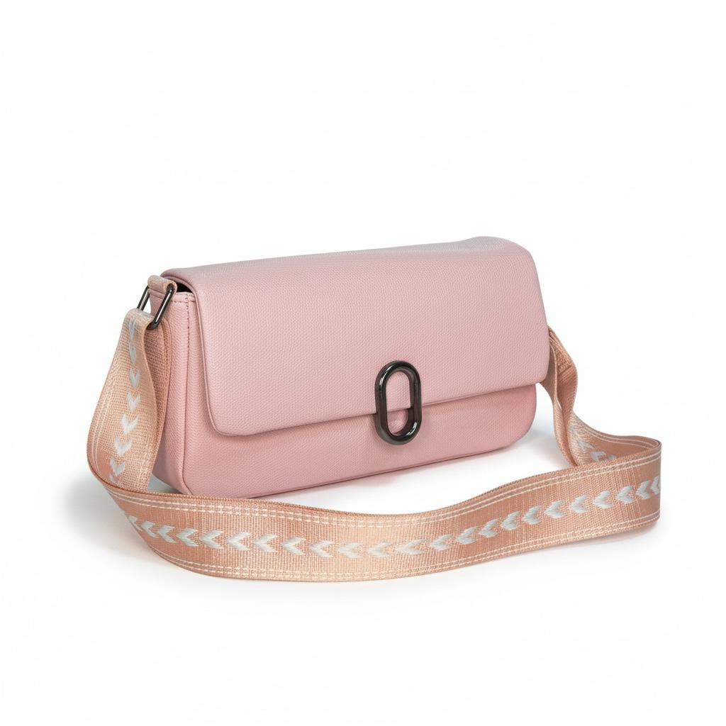 Dusty Rose Minimalist Flap Bag with Statement Webbing Strap