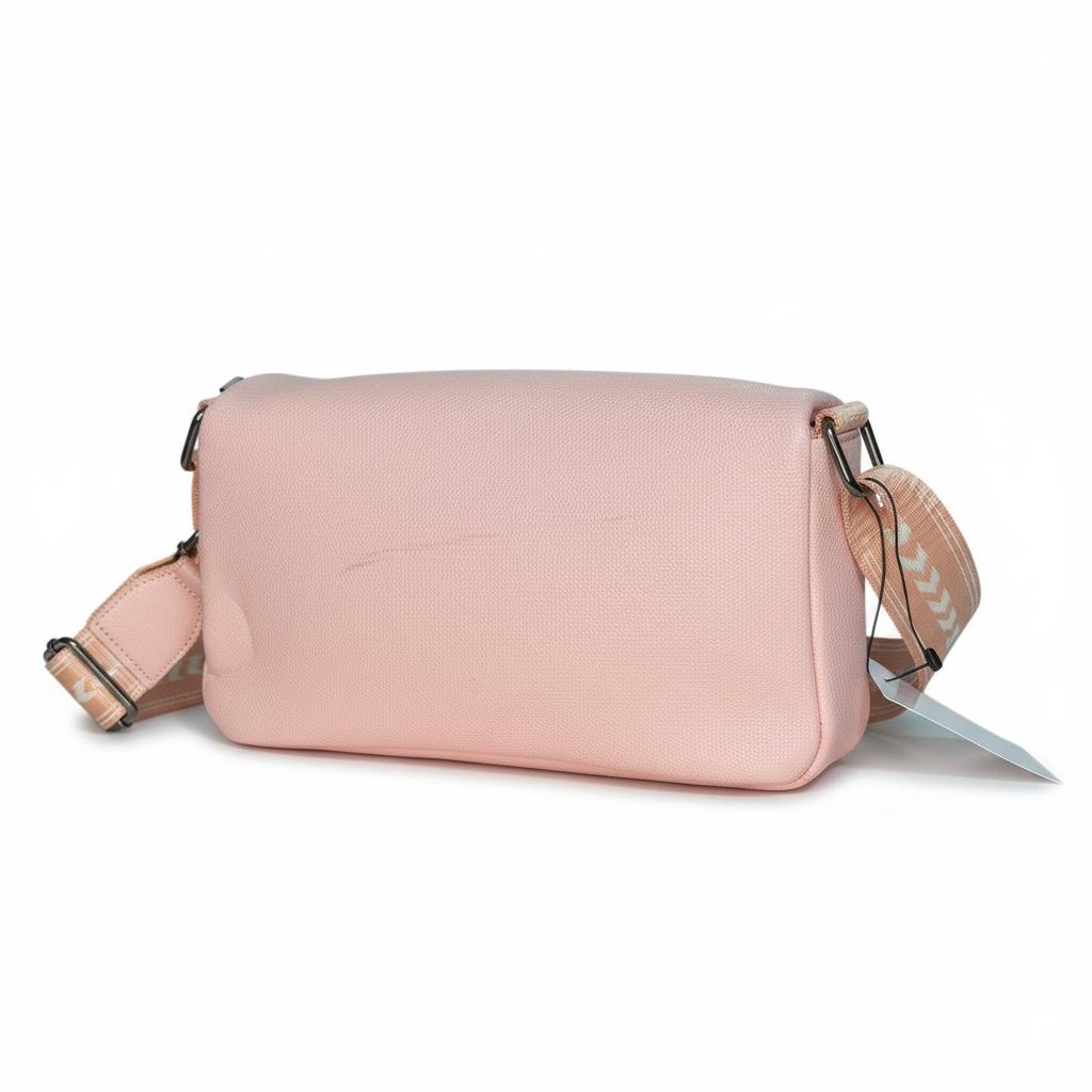 Dusty Rose Minimalist Flap Bag with Statement Webbing Strap