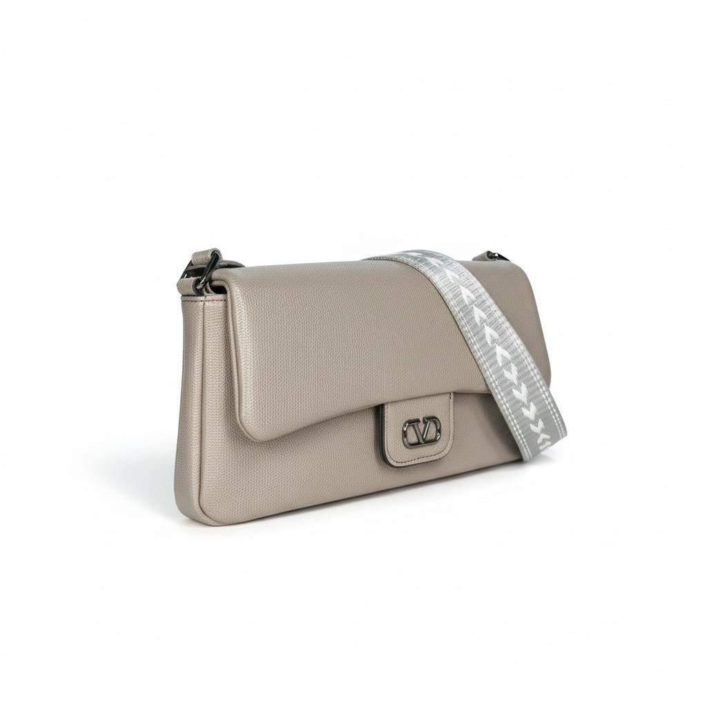 Dusty Rose Minimalist Flap Bag with Statement Webbing Strap