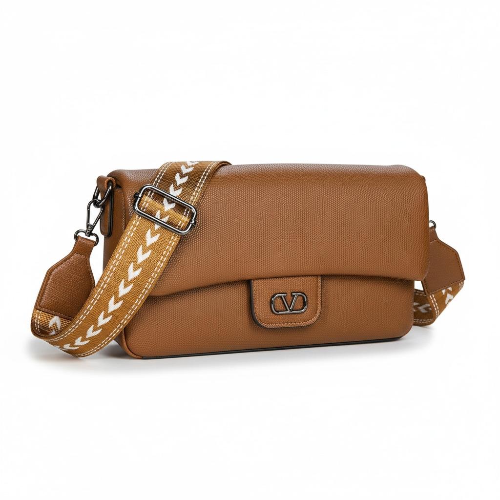 Dusty Rose Minimalist Flap Bag with Statement Webbing Strap