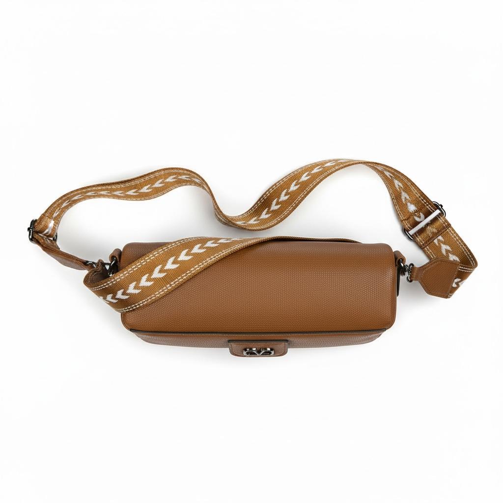 Dusty Rose Minimalist Flap Bag with Statement Webbing Strap