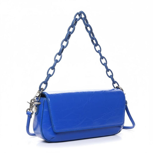Electric Blue Chain Baguette Bag