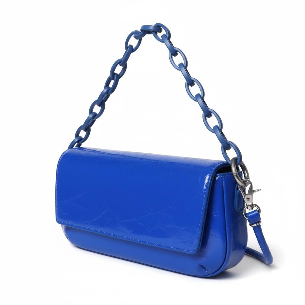 Electric Blue Chain Baguette Bag