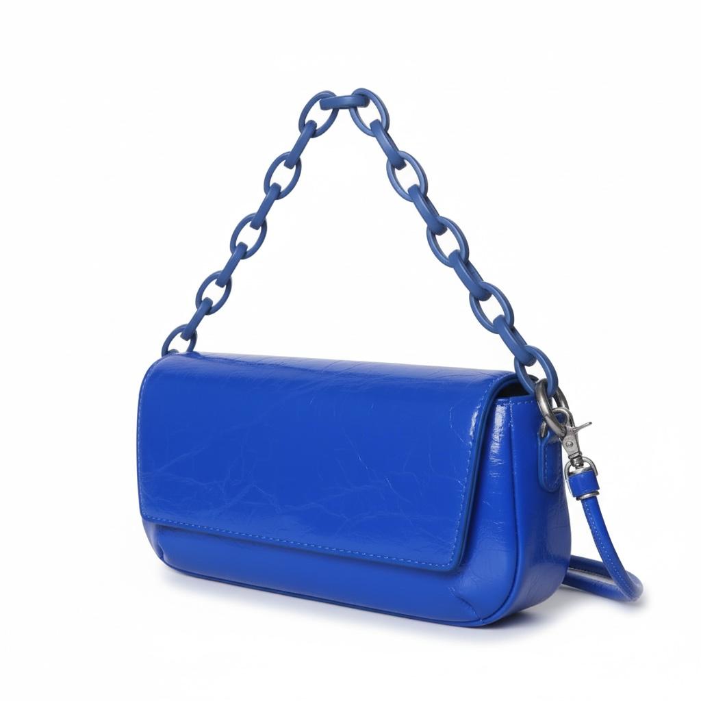 Electric Blue Chain Baguette Bag