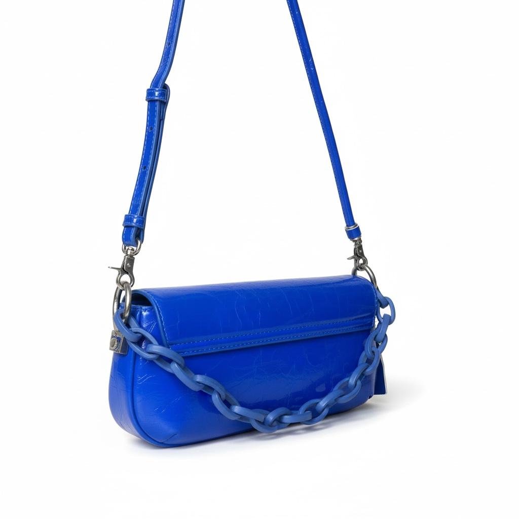 Electric Blue Chain Baguette Bag