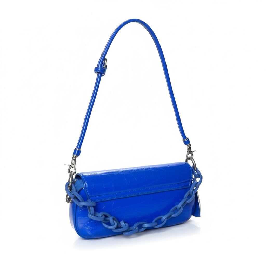 Electric Blue Chain Baguette Bag