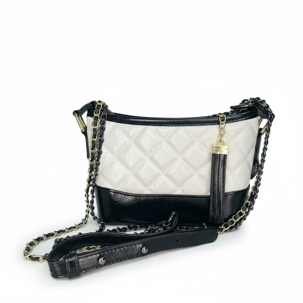 Dual Tone Sling Bag with Gold Interwoven Chain Strap