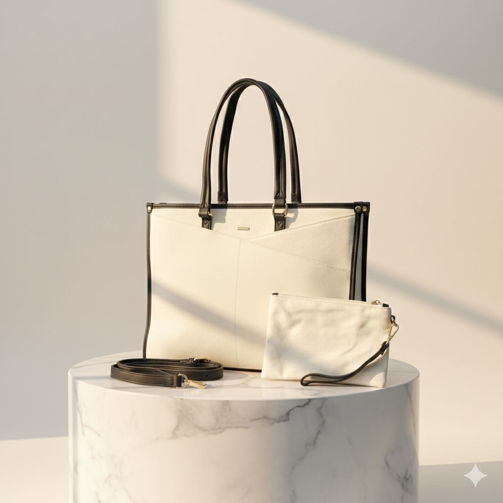 Ivory Horizon Structured Laptop Tote
