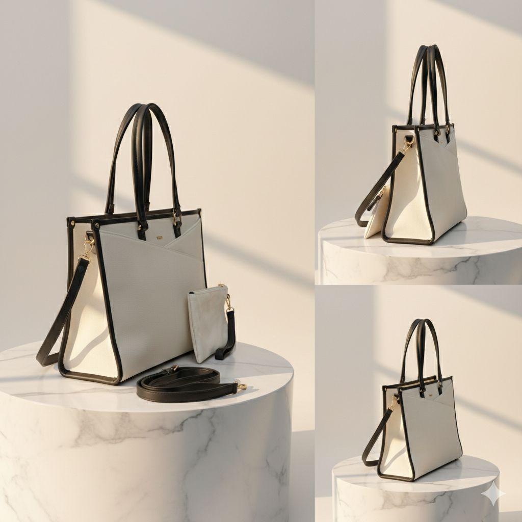 Ivory Horizon Structured Laptop Tote