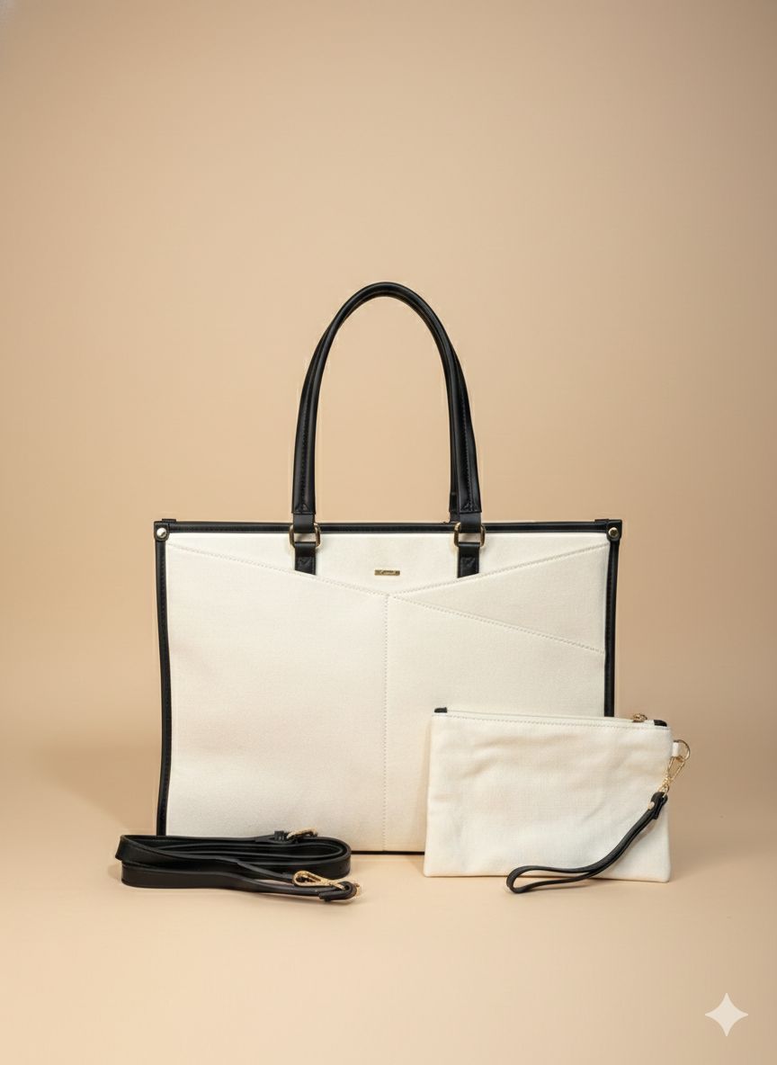 Ivory Horizon Structured Laptop Tote